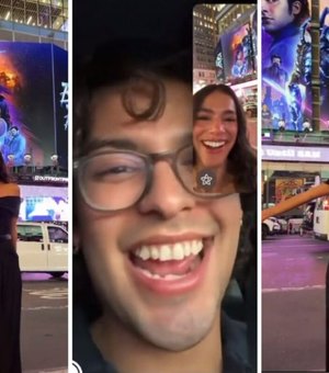 Bruna Marquezine se emociona ao se ver na Times Square