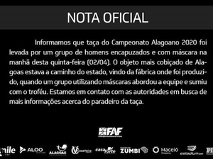 Homens encapuzados roubam taça do campeonato alagoano 2020 