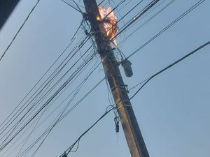 Bombeiros apagam incêndio iniciado em fiação de internet, no município de Arapiraca