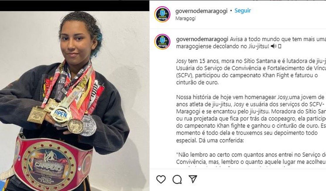 Adolescente de 15 anos de Maragogi conquista cinturão de ouro no Khan Fighter