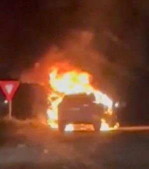 [Vídeo]: Carro pega fogo na rodovia AL-101 Sul