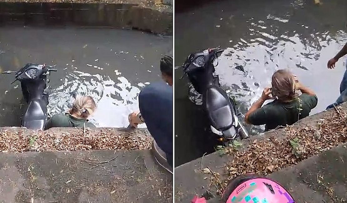 Motociclista cai no Riacho Salgadinho e populares se mobilizam para o resgate