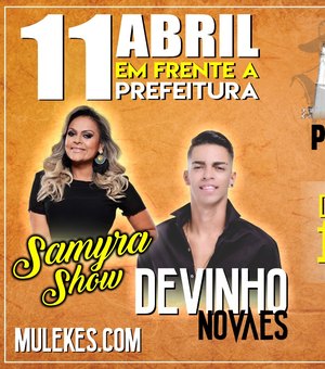 Samyra Show e Devinho Novaes cantam no aniversário de Porto Calvo