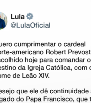 Lula posta mensagem ao novo Papa e deseja que novo líder católico dê continuidade ao legado de seu antecessor