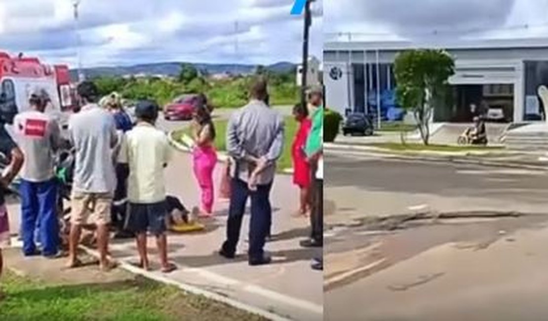 Motociclista tenta desviar de buraco e fica ferida após perder controle de veículo em Palmeira
