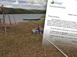 Chesf reduz vazão do Rio São Francisco para 1.300 metros cúbicos por segundo