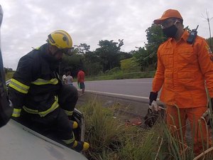 Carro capota e homem fica ferido na rodovia BR 101