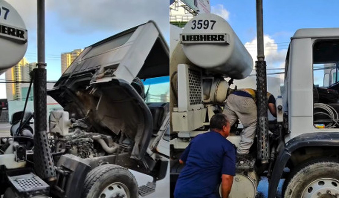 Influenciador para e ajuda trabalhador durante incêndio em caminhão em Maceió