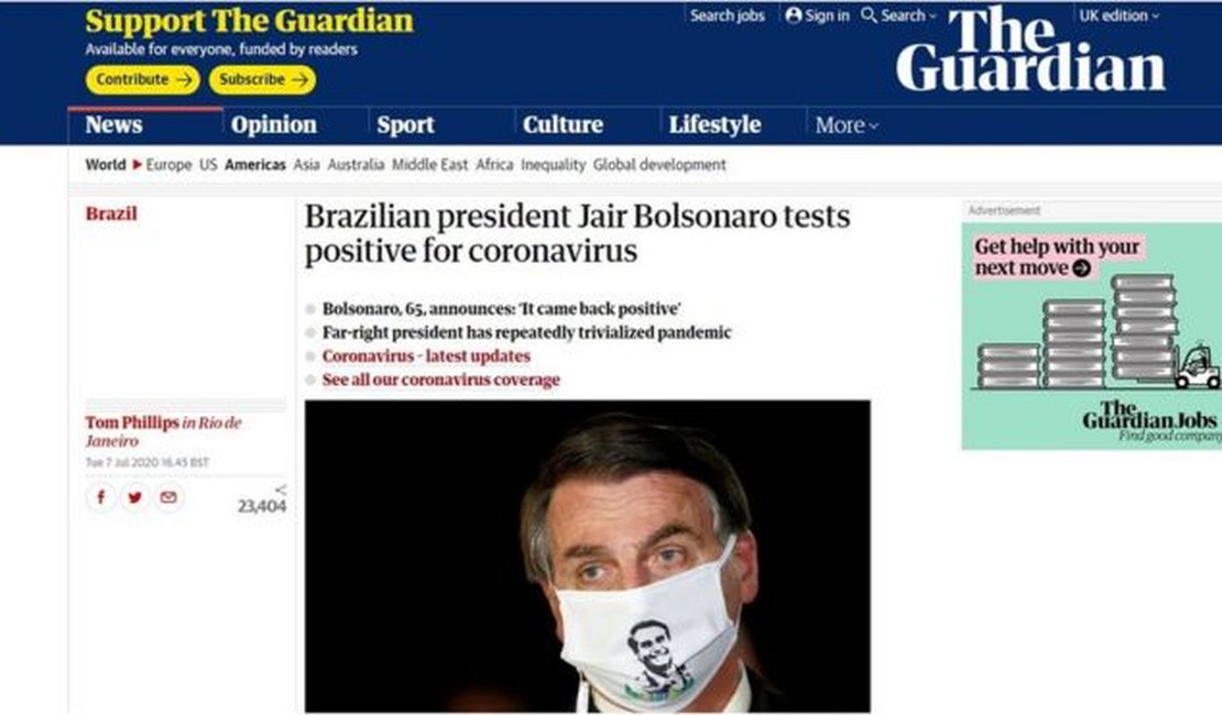 Imprensa internacional destaca negacionismo de Bolsonaro ao noticiar diagnóstico positivo para coronavírus