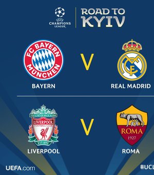 Semifinais da Liga dos Campeões terão Bayern x Real e Liverpool x Roma