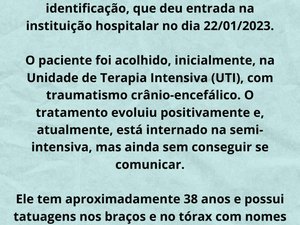 Hospital de Emergência do Agreste procura familiares de paciente internado em UTI semi -intensiva