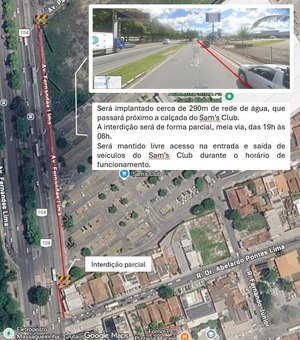 Obra da BRK interdita parte do trânsito na Avenida Fernandes Lima, em Maceió