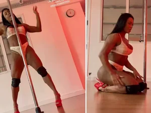 Gracyanne Barbosa lambe poste do pole dance em coreografia sensual