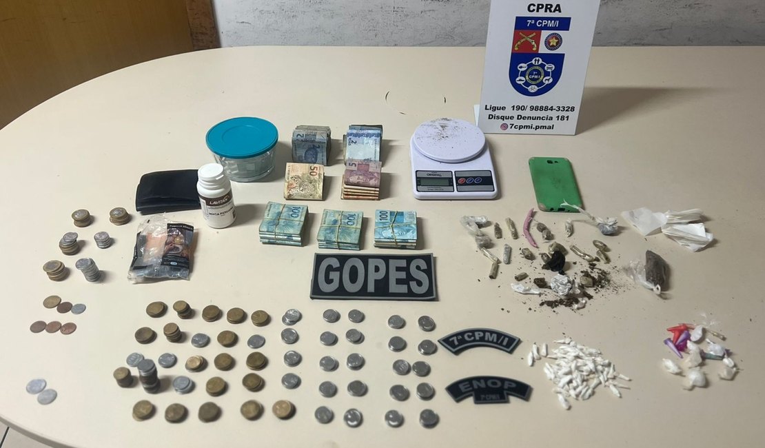 Polícia apreende maconha, crack, cocaína e mais de R$ 15 mil em espécie no Agreste de Alagoas