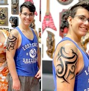 Andressa Urach leva filho para 2ª sessão de tattoo e ironiza: 'Não julgar o irmãozinho'