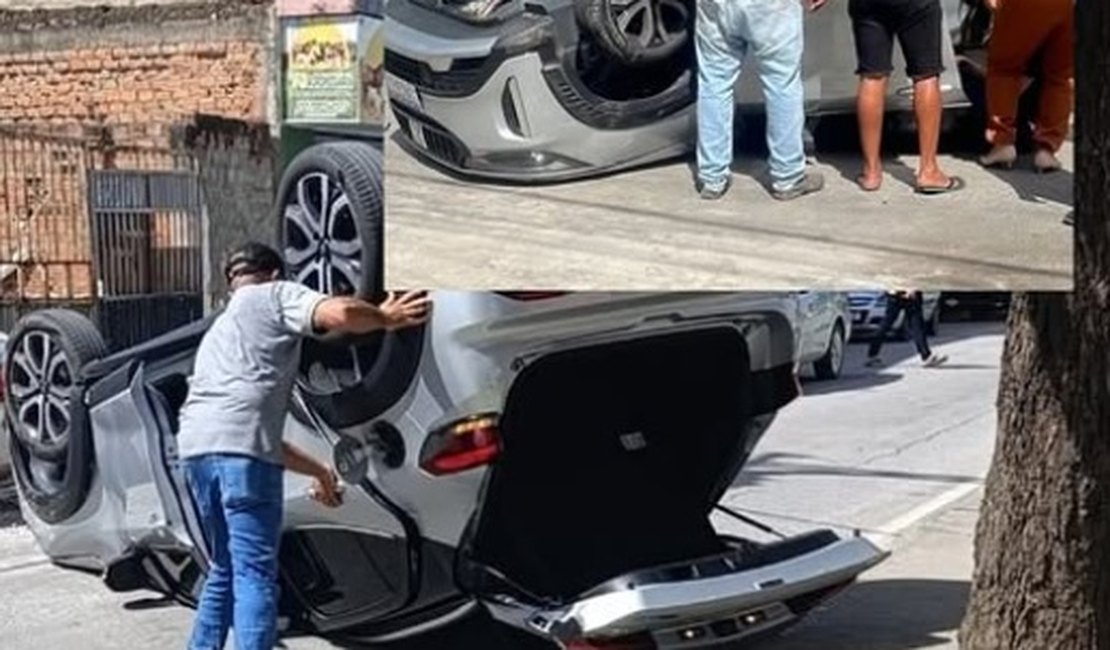 Motorista passa mal, perde controle e capota no Centro de Porto Real do Colégio