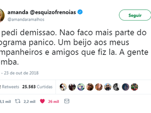 [Vídeo] Após barraco ao vivo com Biel, Amanda Ramalho pede demissão do 'Pânico'