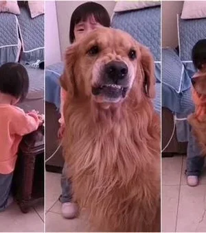 Cão leal protege menina que chora ao ser repreendida pela mãe e viraliza
