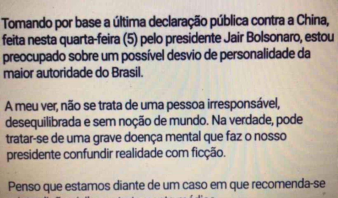 Deputado pede interdição de Bolsonaro: 'Grave doença mental'