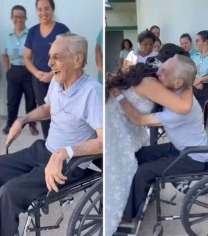 Noiva surpreende pai internado e realiza sonho dele antes de devolver vestido no ES