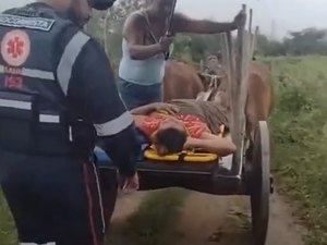 Com estradas precárias, equipe do Samu usa carro de boi para fazer socorro de mulher em Inhapi