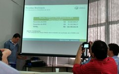 Prefeito mostra as contas do município durante entrevista coletiva 