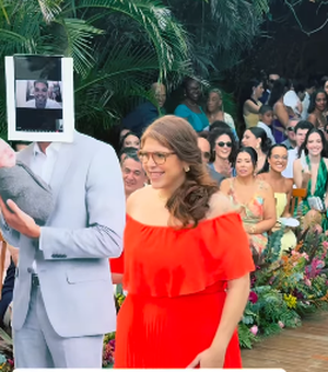 [Vídeo] Madrinha entra na cerimônia com boneco de papelão do marido, que cuidava de bebê
