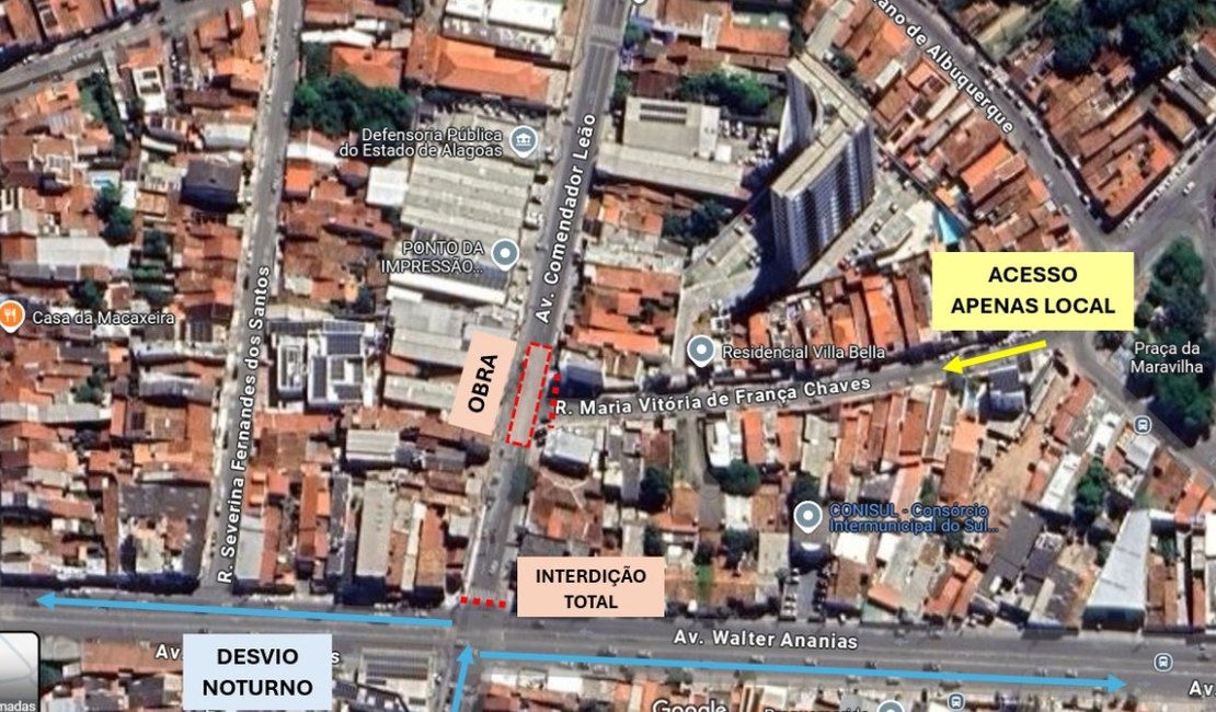 Obra da BRK interdita trecho da Avenida Comendador Leão, no bairro do Poço