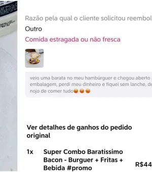 Hamburgueria diz que cliente usou IA para criar barata e pedir reembolso