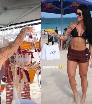 'Não tenho vergonha de trabalhar': namorada de Belo vende biquínis na praia