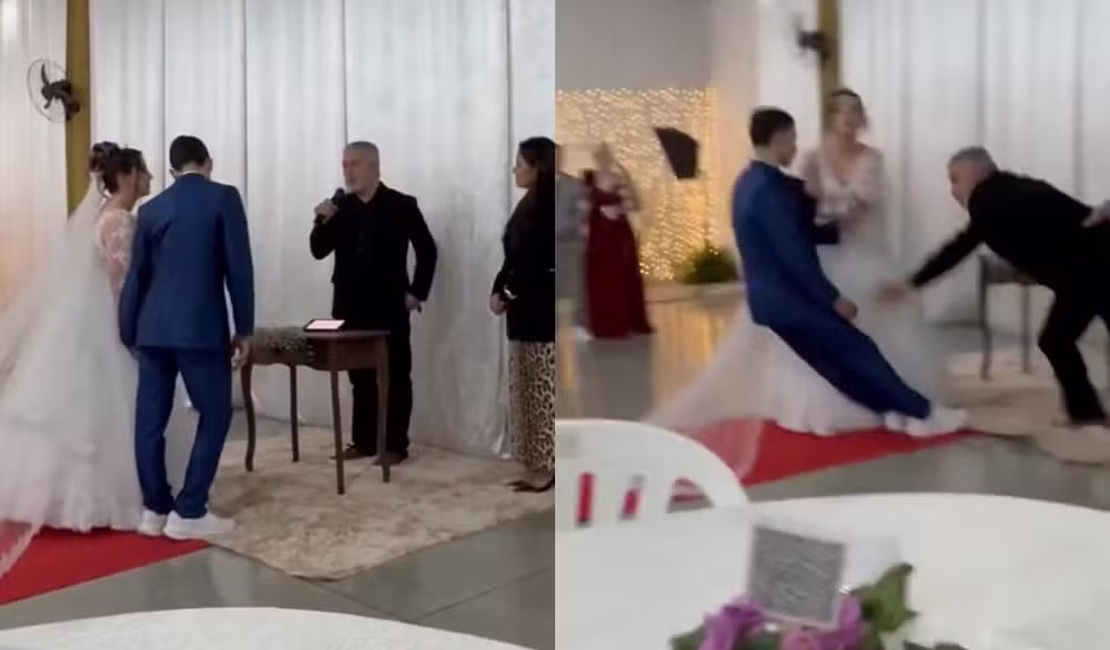 Jovem desmaia no próprio casamento após noiva chegar ao altar em SC, e vídeo viraliza