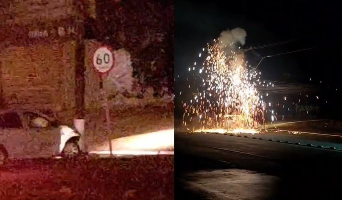 [Vídeo] Batida provoca apagão, explosão e deixa poste prestes a cair na Av. Menino Marcelo