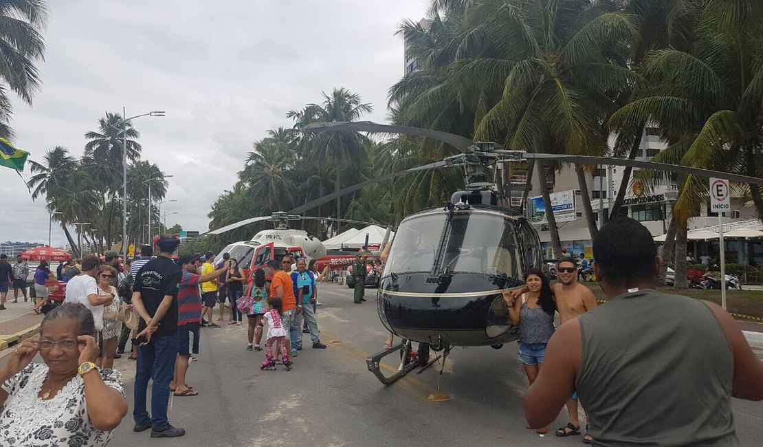 Maio Amarelo: helicópteros da Segurança Pública participam de ação na orla de Maceió