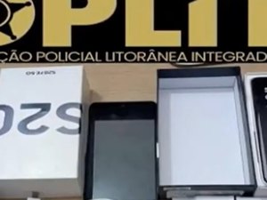 Câmeras de segurança flagram homem suspeito de roubar celular de distribuidora