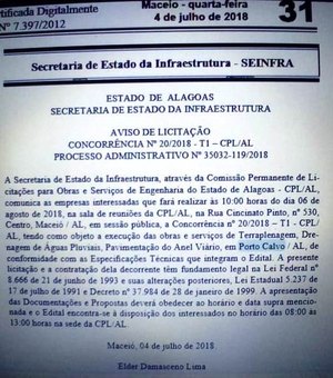 Edital de licitação da obra do anel viário é publicado no Diário Oficial do Estado