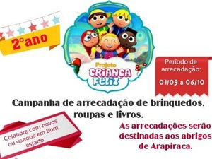 Projeto arrecada doações para abrigos infantis em Arapiraca