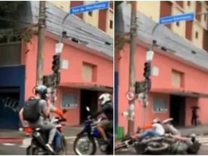 Repórter flagra acidente de moto ao vivo e se assusta: “Lamento muito”