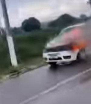 Carro de passeio pega fogo e assusta populares na AL-220, em Arapiraca