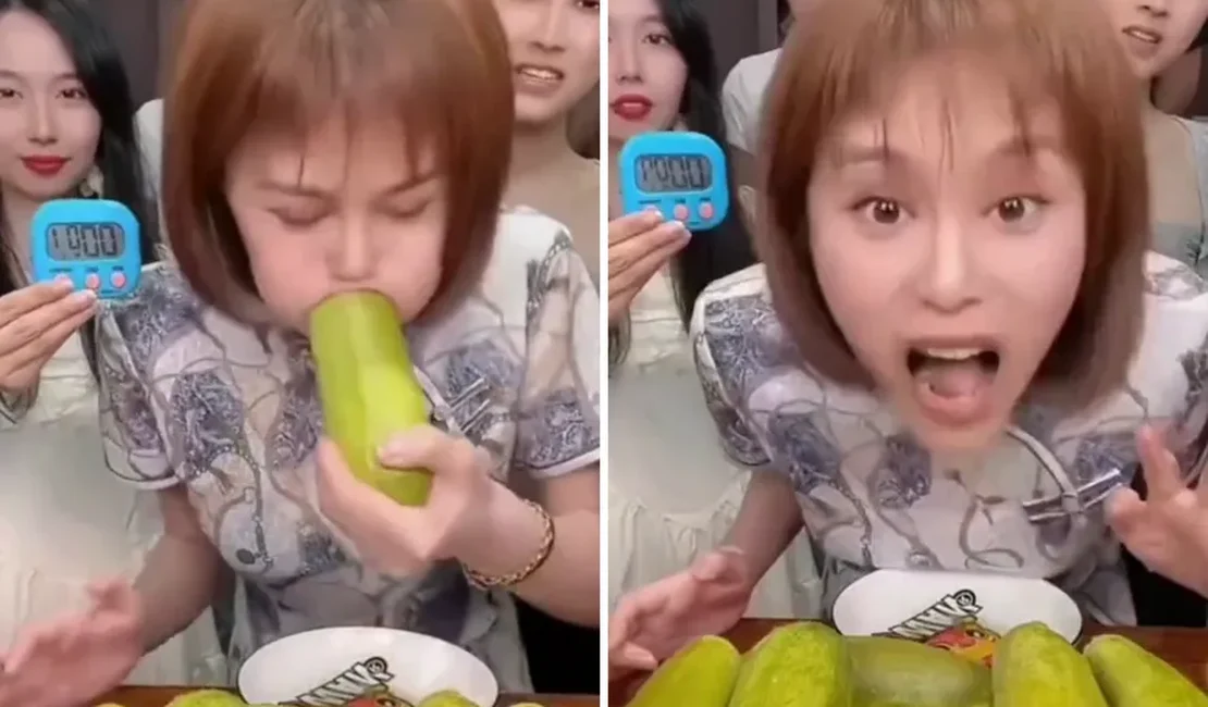 Em apenas 7 segundos, mulher come inteira uma fruta enorme e o vídeo viraliza nas redes sociais
