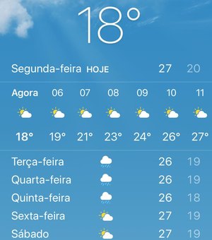 Aplicativos que medem o tempo apontam 18°C em Arapiraca