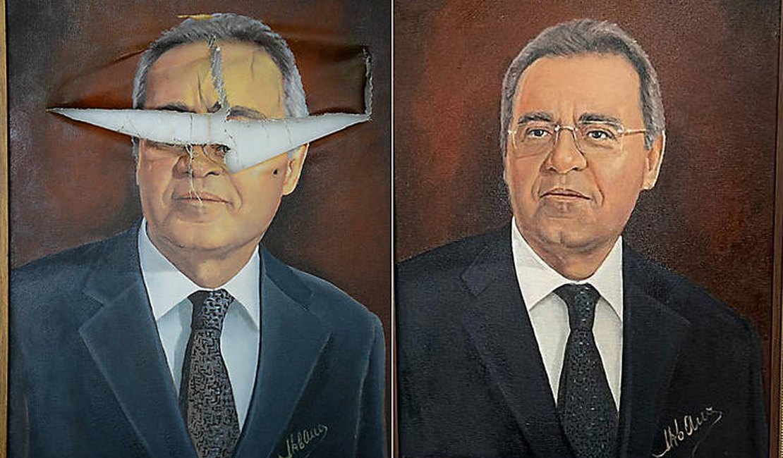 Senado refaz quadros danificados no 8/1, e Renan Calheiros ganha cabelo