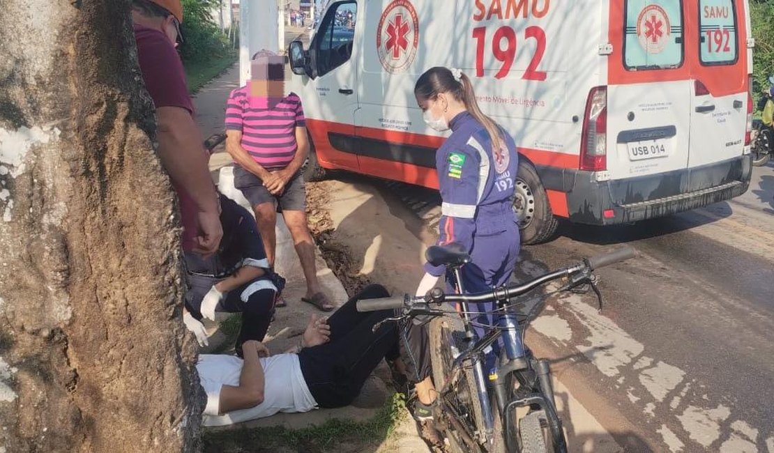 Ciclista fica ferido após colidir contra uma moto no bairro Ouro Preto, em Arapiraca