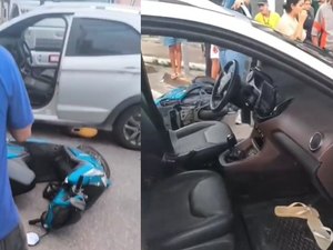 Homens em fuga após crime atropelam motociclista e abandonam carro em rua do Poço