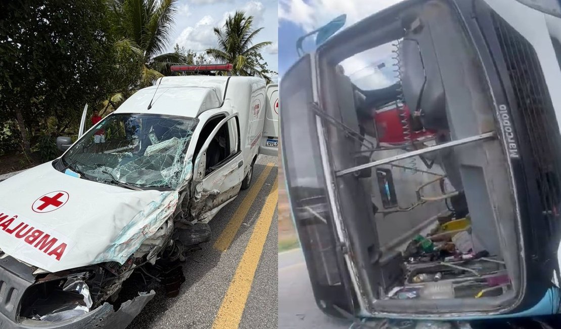 Três vítimas seguem internadas após colisão entre ônibus e ambulância em Maribondo