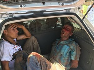 Suspeitos de roubo são espancados por populares e logo após detidos pela polícia