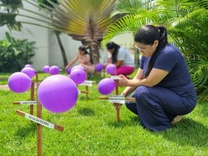 Área Lilás do HEA transforma jardim em painel de conscientização sobre violência contra a mulher