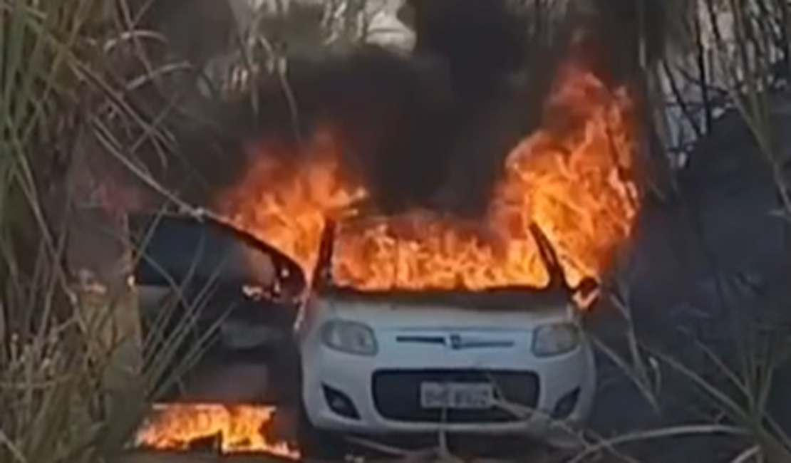 [Vídeo] Carro pega fogo nas proximidades da Usina Santa Clotilde, em Rio Largo