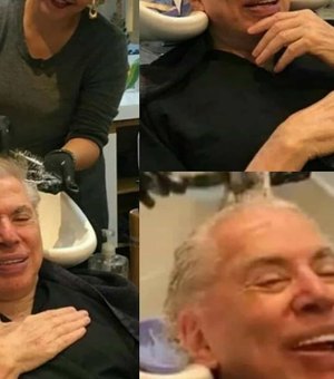 Silvio Santos sai do isolamento para cortar e tingir o cabelo