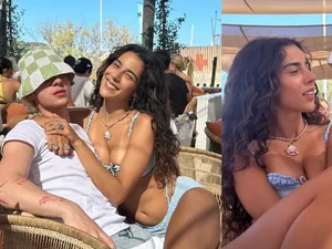 Marina Sena publica fotos na praia com namorado, Juliano Floss, e Anitta