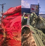 Ocupantes de caminhão ficam presos às ferragens após engavetamento em Maceió